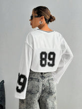 Number & Star Print Mesh Contrast Long Sleeve T-Shirt